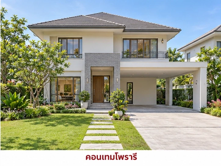 ภาพไอเดียจำลองบ้านสไตล์คอนเทมโพรารีพร้อมสวน