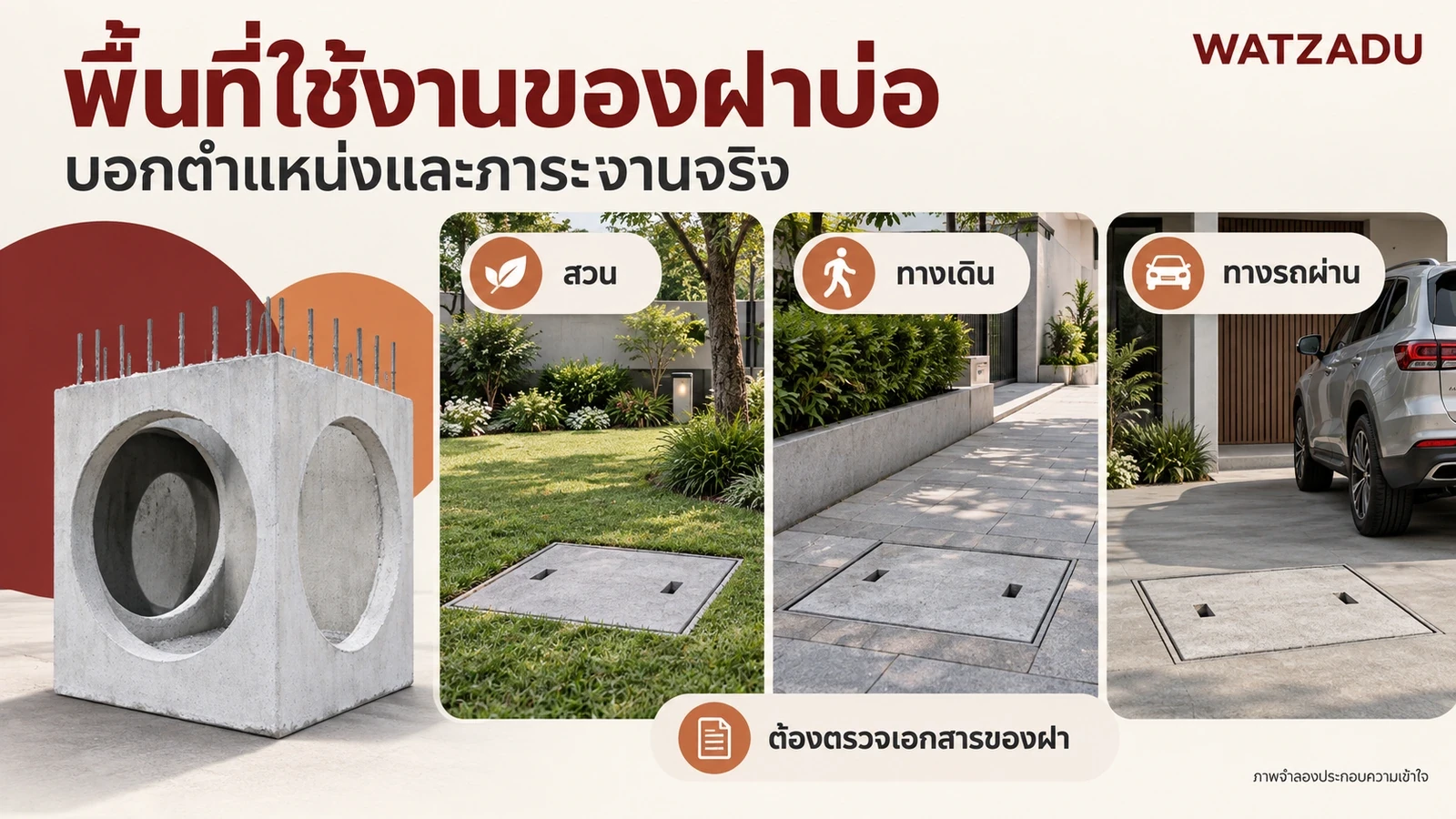 พื้นที่ใช้งานของฝาบ่อ — บอกตำแหน่งและภาระงานจริง