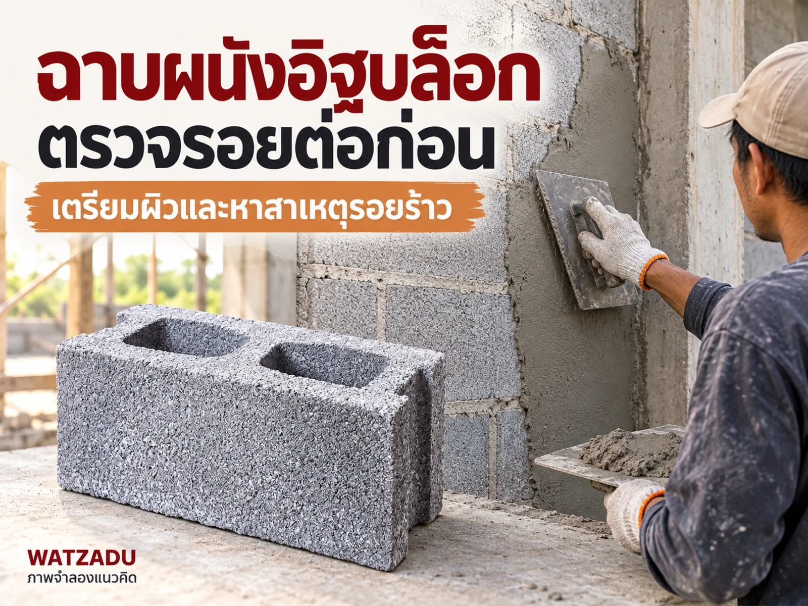 ฉาบผนังอิฐบล็อกและรอยร้าว ตรวจผิว จุดต่อ และการเคลื่อนตัว
