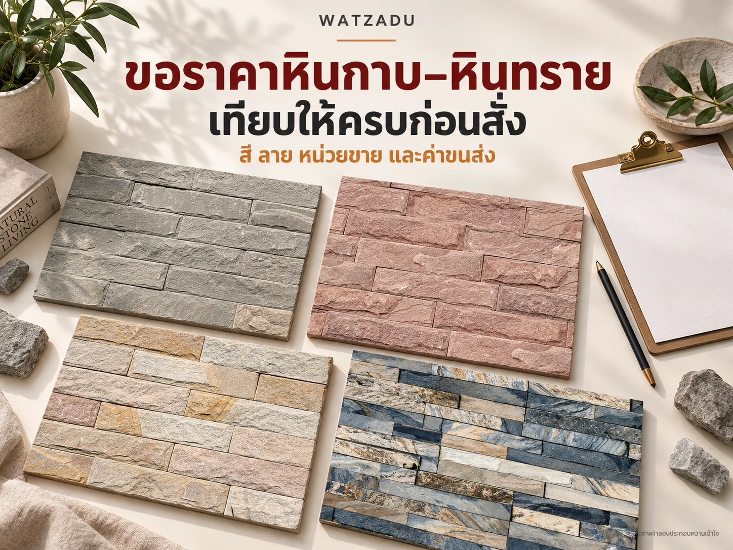 ขอราคาหินกาบและหินทราย เทียบล็อต สี หน่วยขาย และค่าขนส่ง