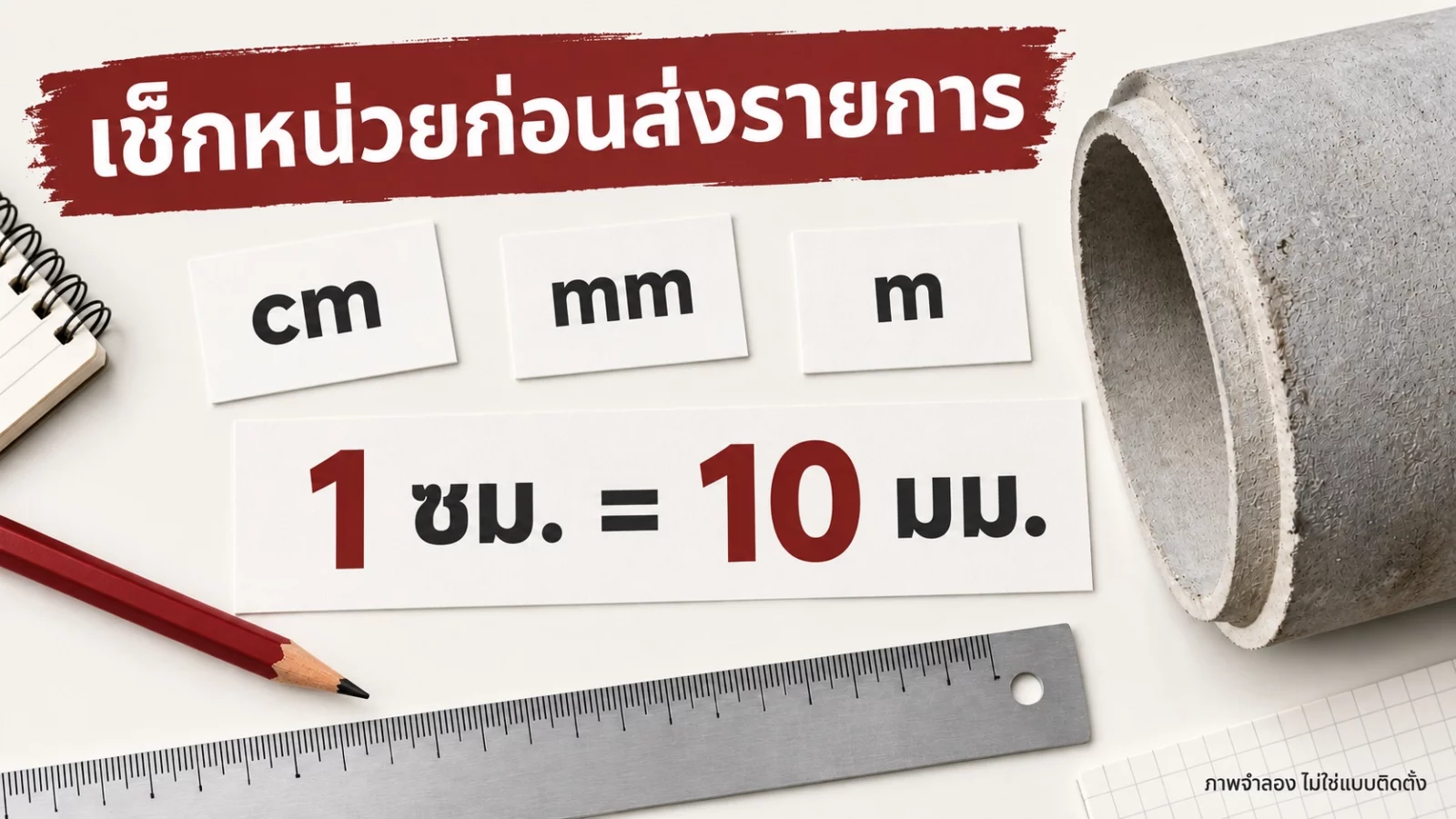 ภาพจำลองการแปลงเซนติเมตรเป็นมิลลิเมตร