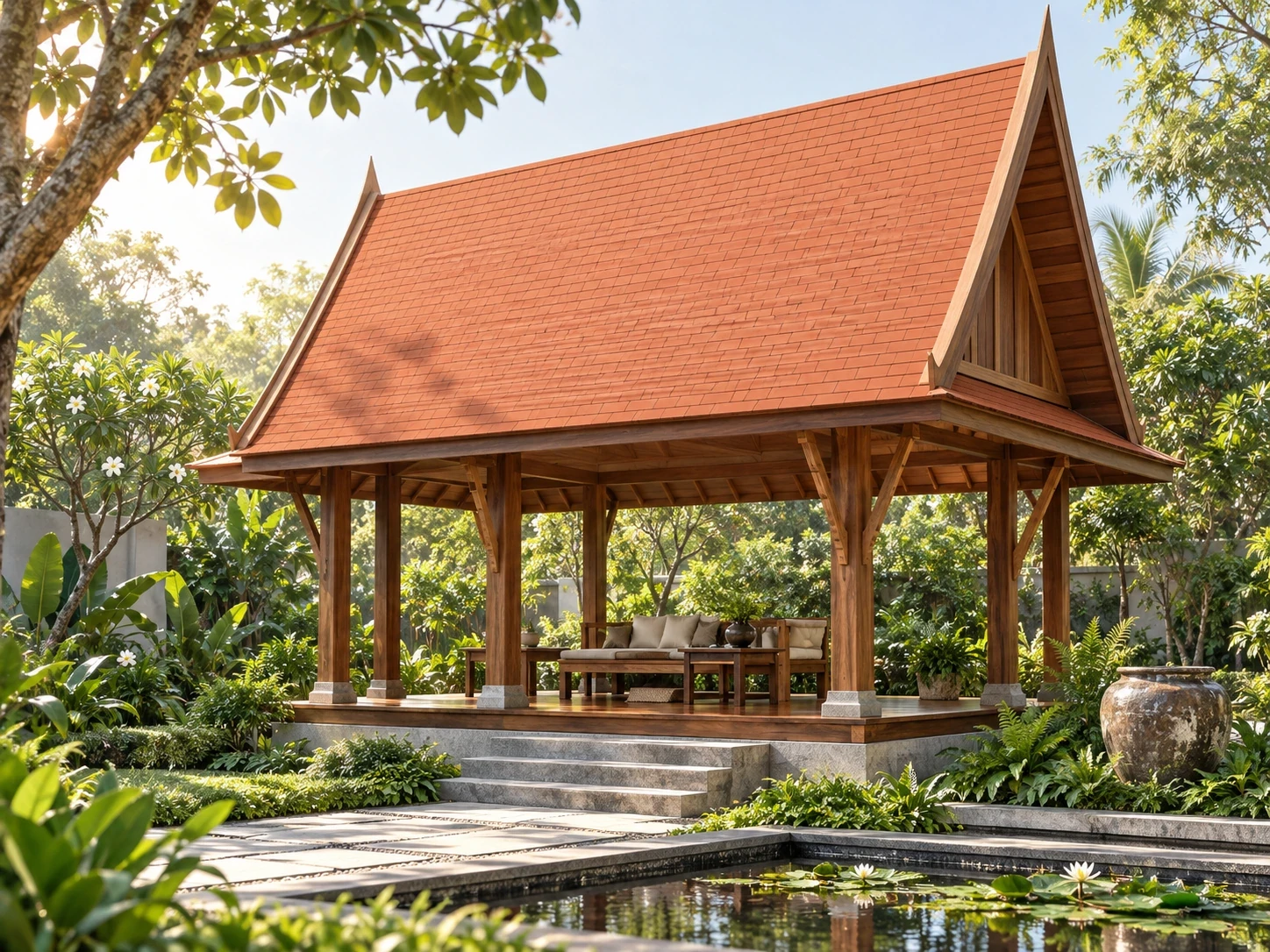 04 ศาลาหม่อม Plain Tile หม่อมกลางสีธรรมชาติ ขอบล่างตรงให้แนวหลังคาเรียบ