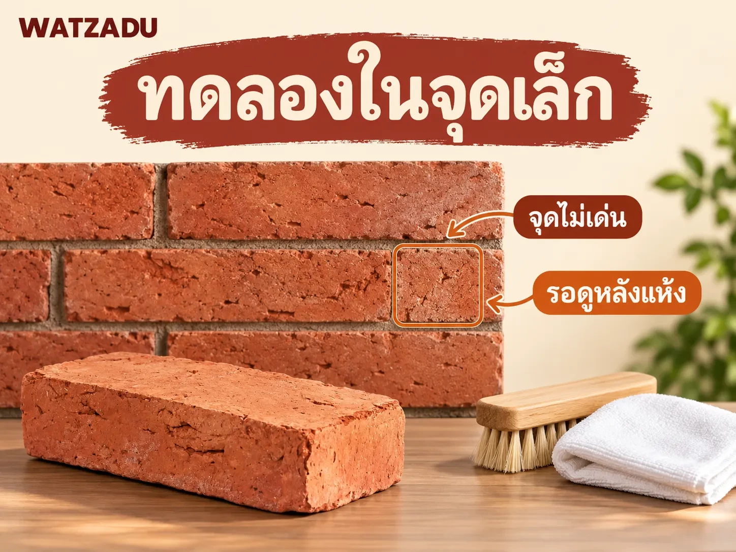 ภาพประกอบทดลองทำความสะอาดอิฐในมุมเล็กและตรวจหลังแห้ง
