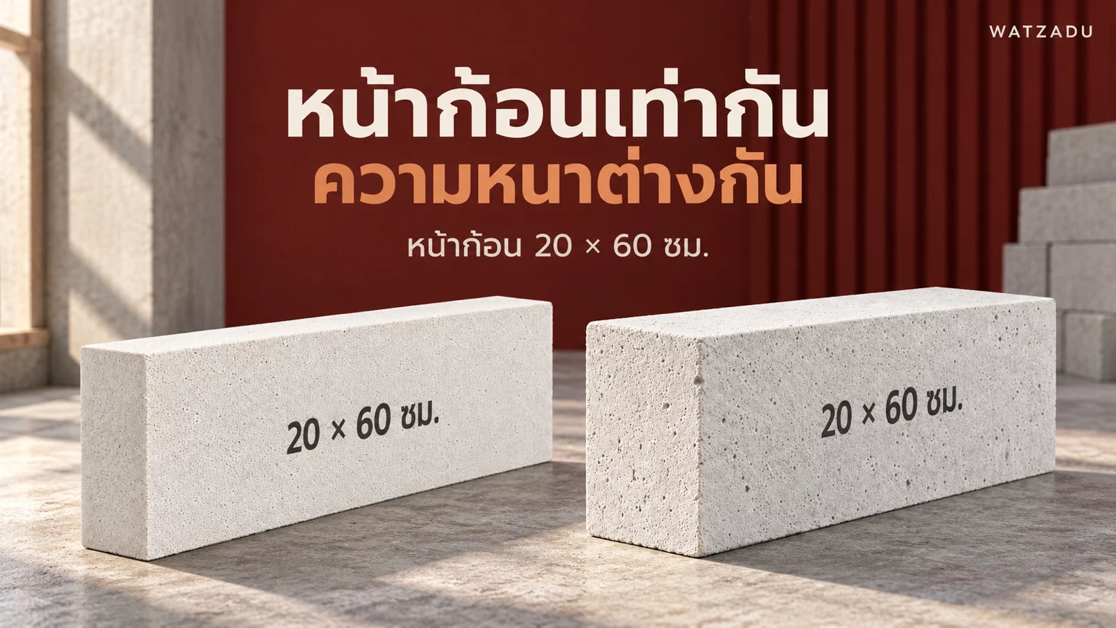 หน้าก้อนเท่ากัน ความหนาต่างกัน — หน้าก้อน 20 × 60 ซม.