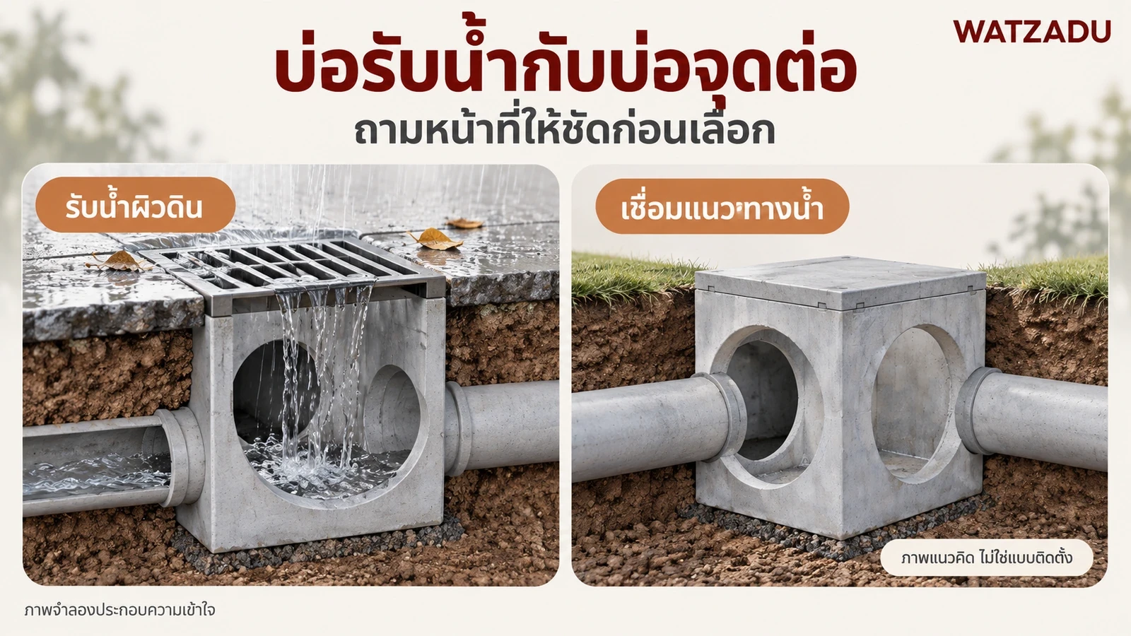 บ่อรับน้ำกับบ่อจุดต่อ — ถามหน้าที่ให้ชัดก่อนเลือก
