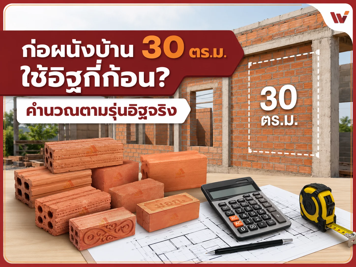 ก่อผนังบ้าน 30 ตารางเมตรใช้อิฐกี่ก้อน? คำนวณให้ดูตามรุ่นอิฐมอญจริง