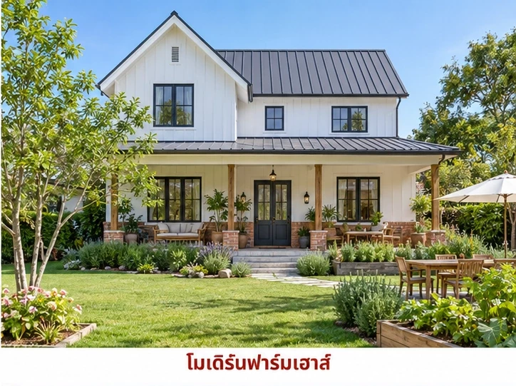 ภาพไอเดียจำลองบ้านสไตล์โมเดิร์นฟาร์มเฮาส์พร้อมสวน