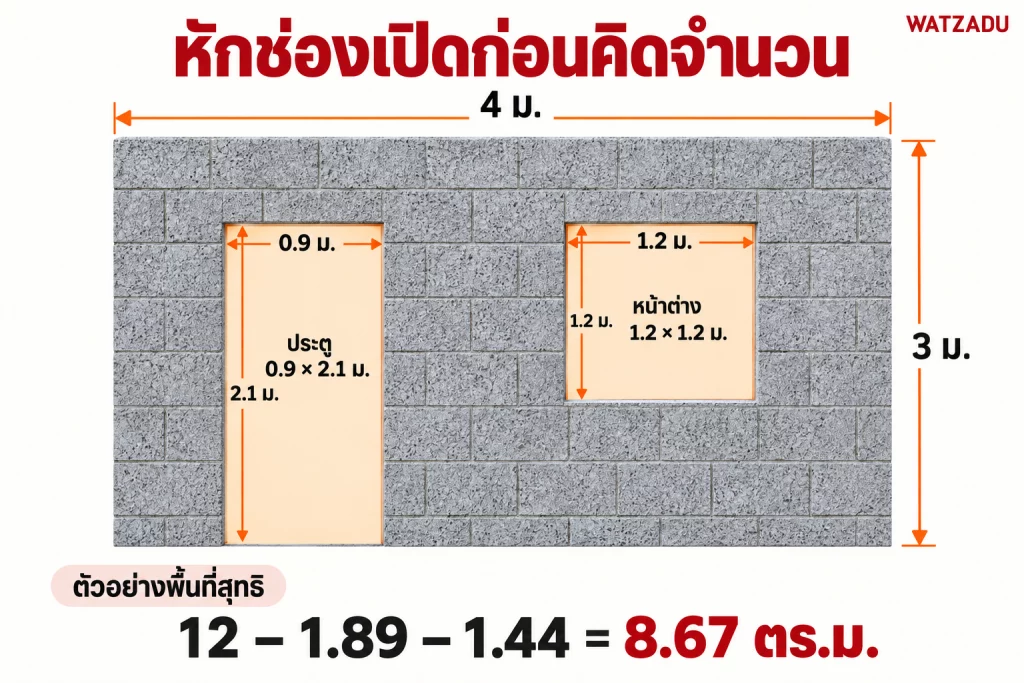 หักช่องเปิดก่อนคิดจำนวน พื้นที่สุทธิ 8.67 ตารางเมตร