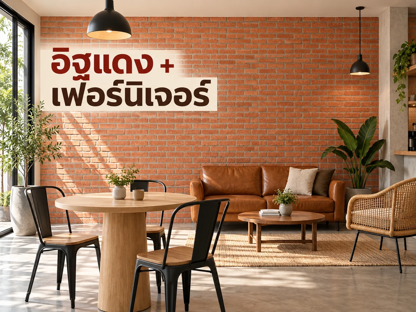 15 ไอเดียจับคู่เฟอร์นิเจอร์กับอิฐแดง ไม้ เหล็ก หนัง และหวาย