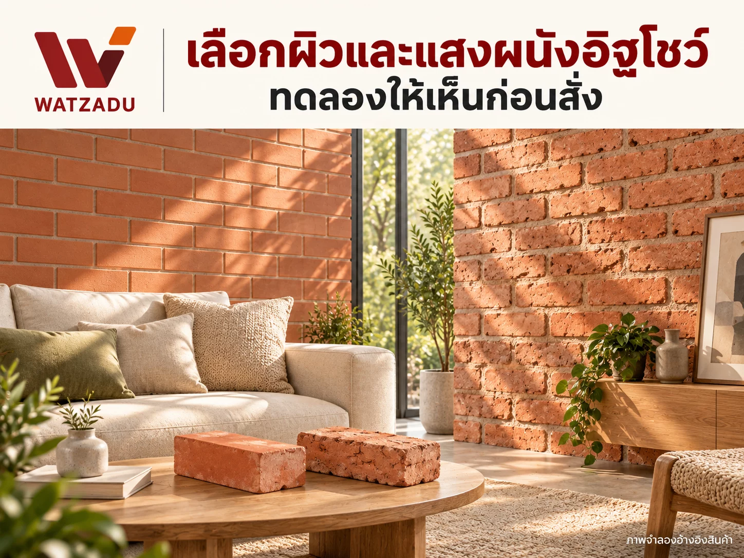 เลือกผนังอิฐโชว์จากแสง ระยะมองและผิว: ทดลองให้เห็นก่อนสั่ง