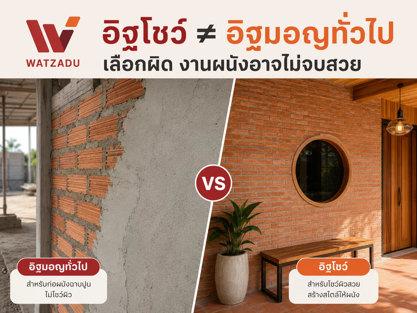 อิฐโชว์กับอิฐมอญต่างกันอย่างไร? เลือกผิด งานผนังอาจไม่จบสวย
