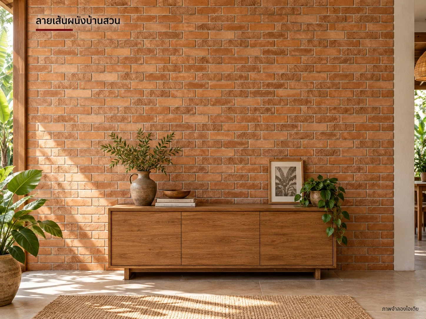 ลายเส้นผนังบ้านสวน — ลายเส้นกับลายธรรมชาติ6×20 ซม. ให้ผนังมีผิวหลากจังหวะ เลือกแสงและระยะมองเพื่อให้เห็นรายละเอียดจริง
