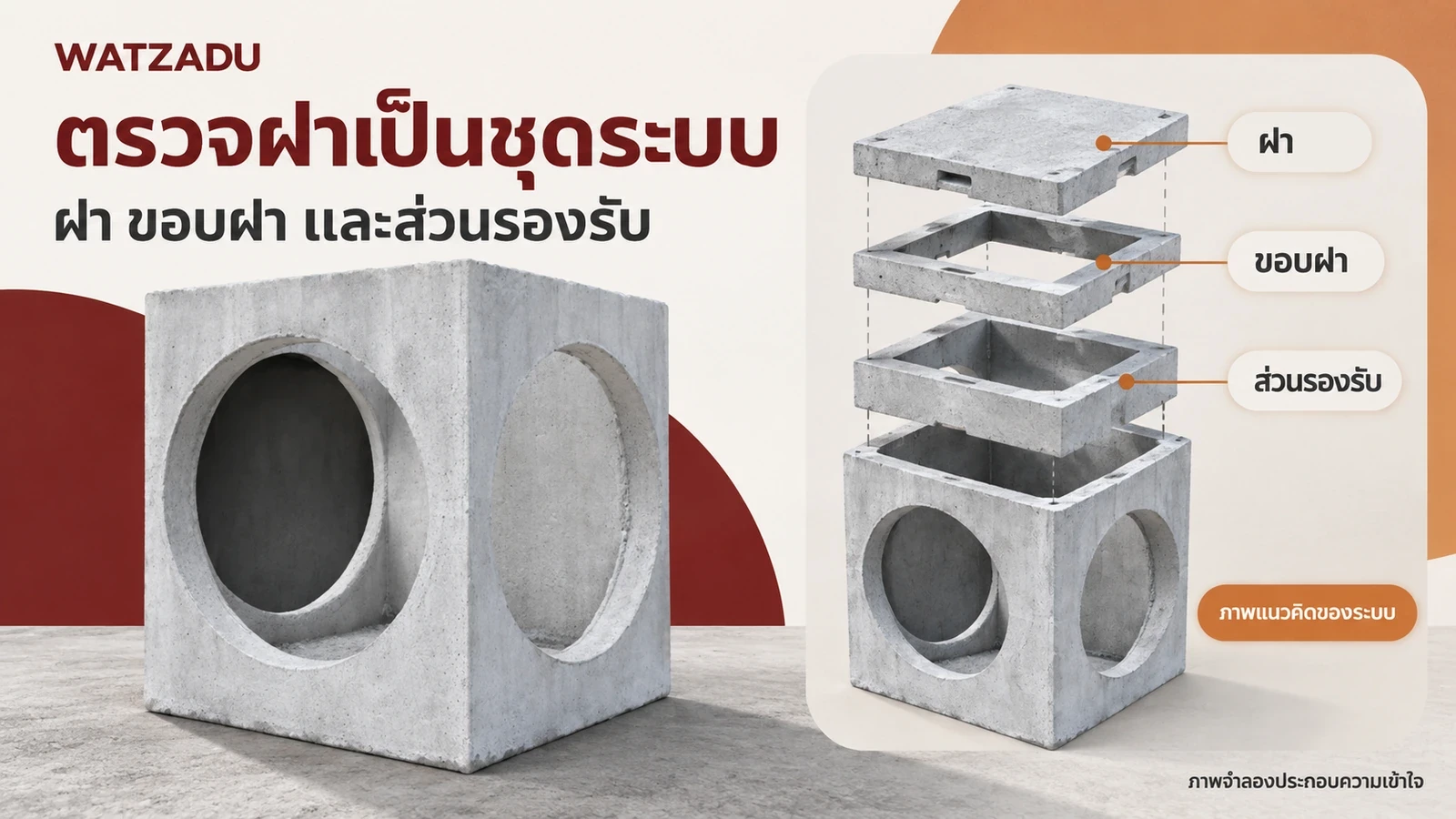 ตรวจฝาเป็นชุดระบบ — ฝา ขอบฝา และส่วนรองรับ