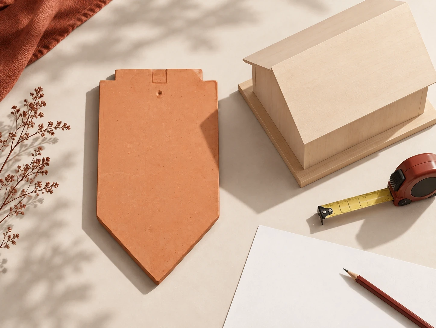 กระเบื้องเกล็ดปลาปลายแหลม ยาว วางแผนพื้นที่ ขนาด14×25×1.2ซม