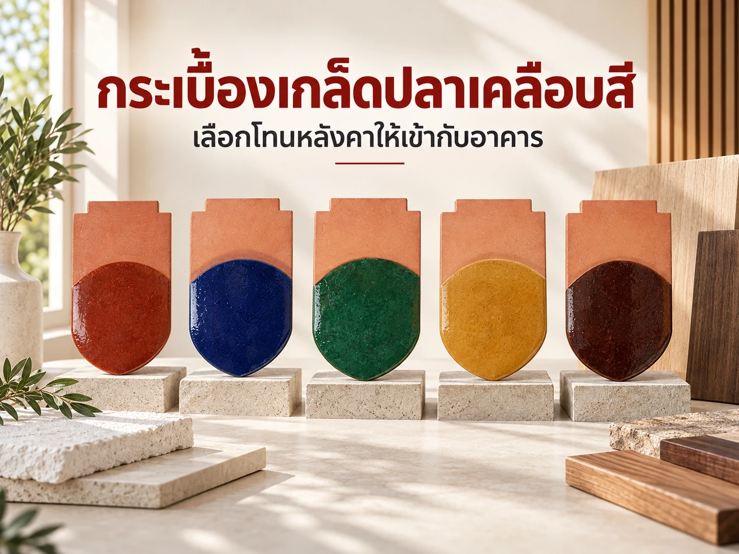 กระเบื้องเกล็ดปลาเคลือบสี เลือกโทนหลังคาบ้าน ศาลา และงานอนุรักษ์
