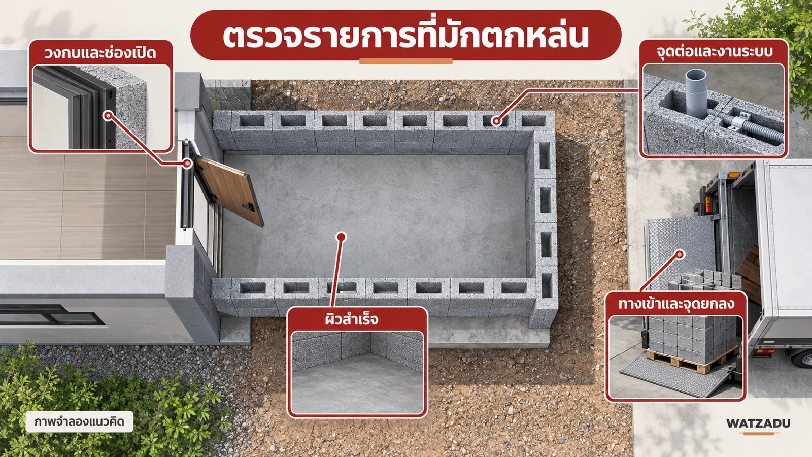ตรวจวงกบ งานระบบ ผิวสำเร็จและทางยกลงในรายการงานเดียวกัน