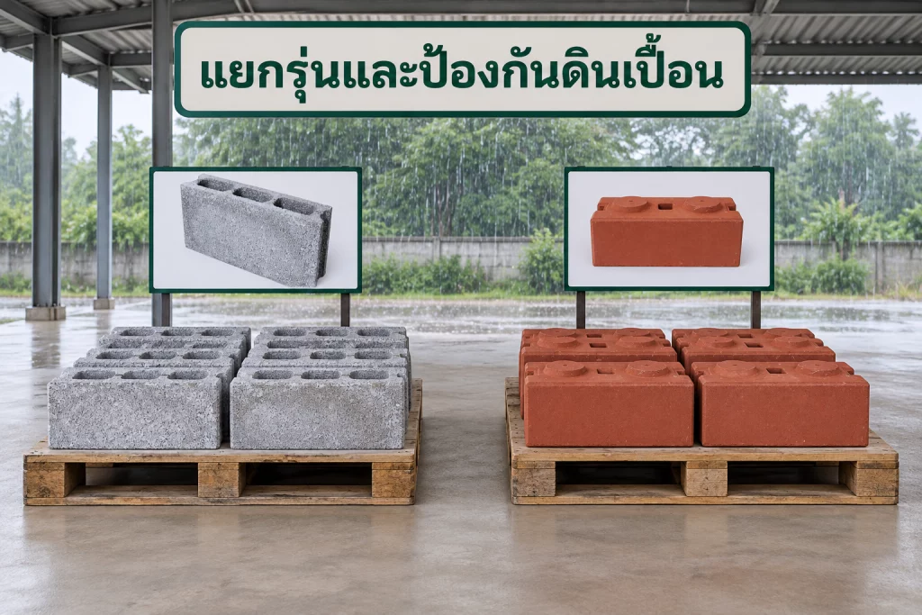 ภาพจำลองแยกรุ่นอิฐบนพาเลตและป้องกันดินเปื้อน
