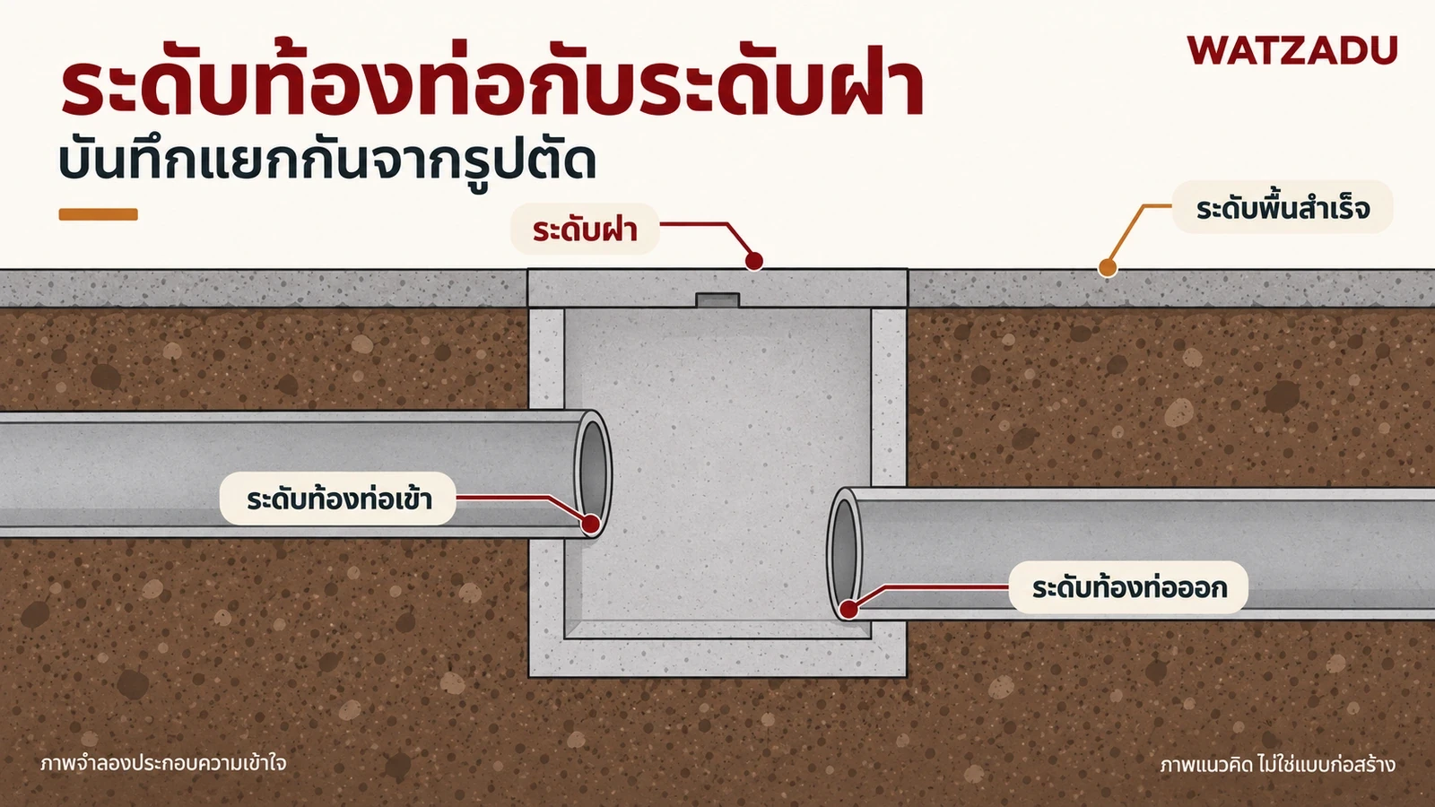ระดับท้องท่อกับระดับฝา — บันทึกแยกกันจากรูปตัด