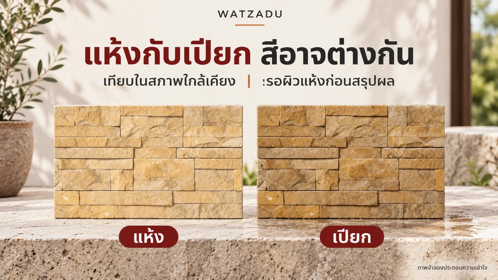 แห้งกับเปียก สีอาจต่างกัน — เทียบในสภาพใกล้เคียง — รอผิวแห้งก่อนสรุปผล
