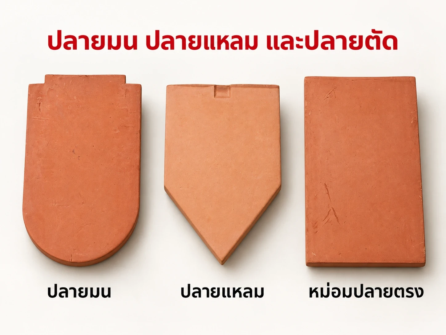ภาพจำลองรูปปลายแผ่น: ปลายมน ปลายแหลม และหม่อมปลายตรง