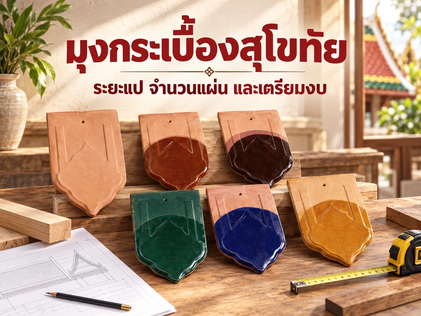 มุงกระเบื้องสุโขทัยอย่างไร ระยะแป จำนวนแผ่น และเตรียมงบหลังคา