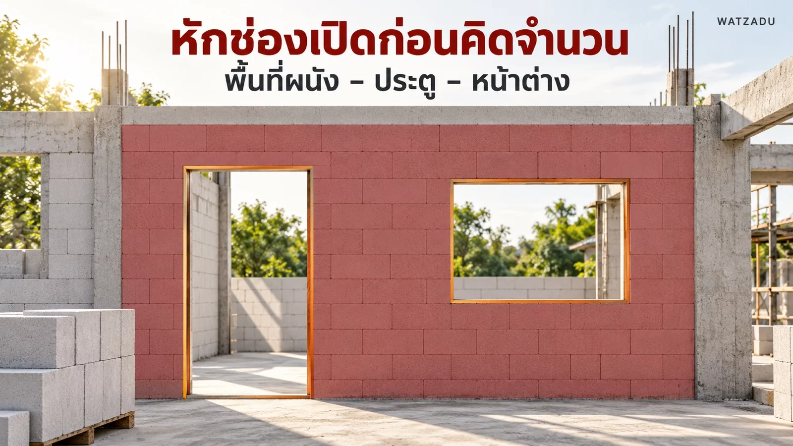 หักช่องเปิดก่อนคิดจำนวน — พื้นที่ผนัง − ประตู − หน้าต่าง