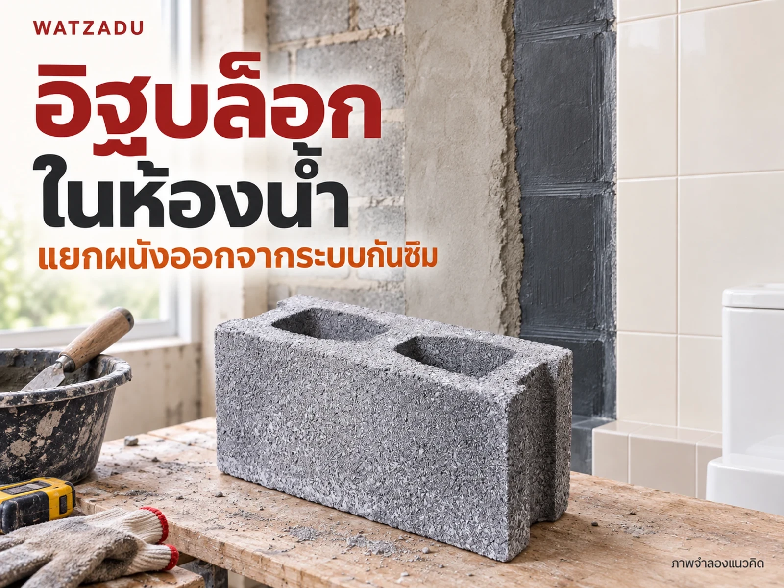 อิฐบล็อกในห้องน้ำ เตรียมผนัง กันซึม และจุดต่อก่อนปิดผิว