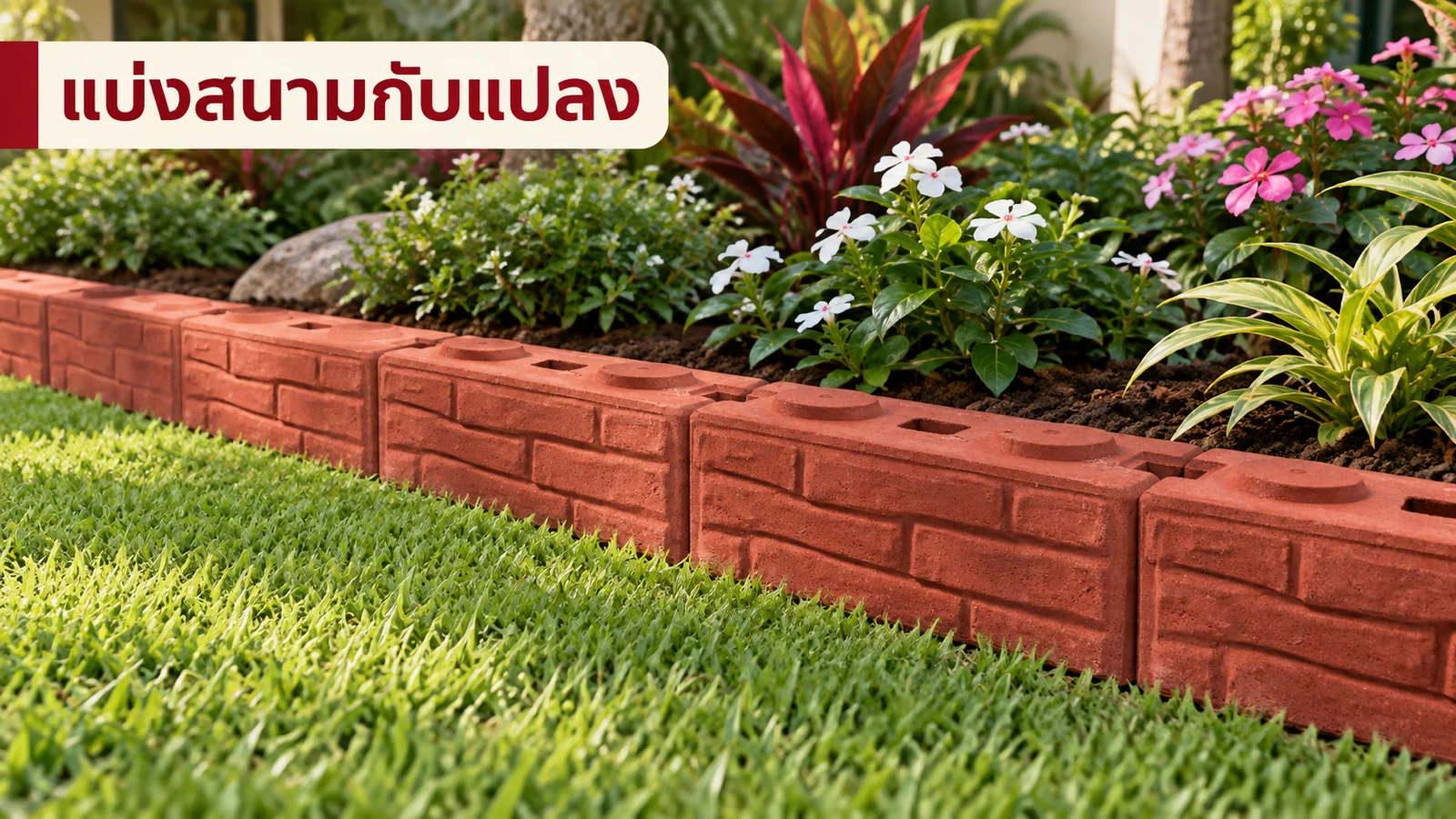 ขอบสนามและแปลงปลูกอิฐประสานลายหินสกัด