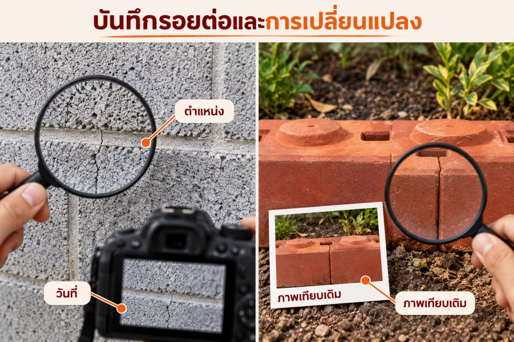 ภาพจำลองบันทึกรอยต่อพร้อมตำแหน่ง วันที่ และภาพเทียบ