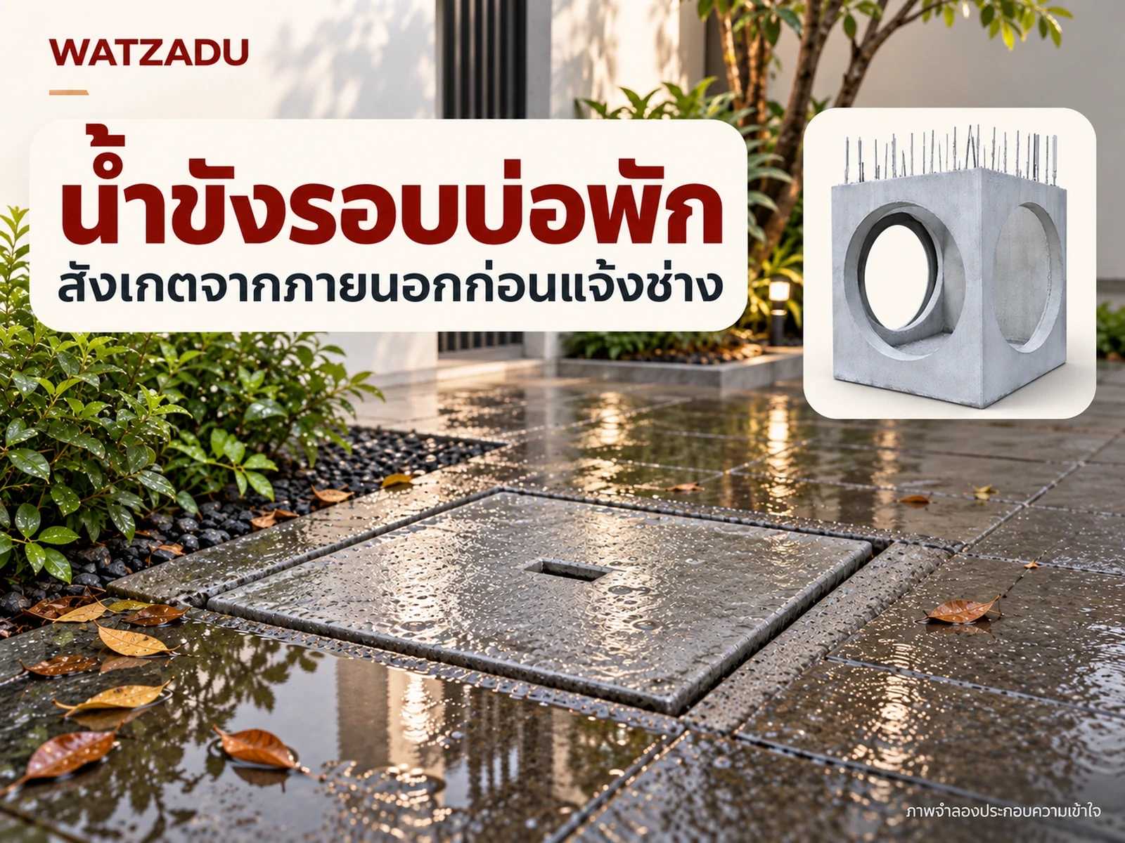 น้ำขังรอบบ่อพักคอนกรีต: แยกตำแหน่งน้ำ บันทึกอาการ และส่งข้อมูลให้ช่าง