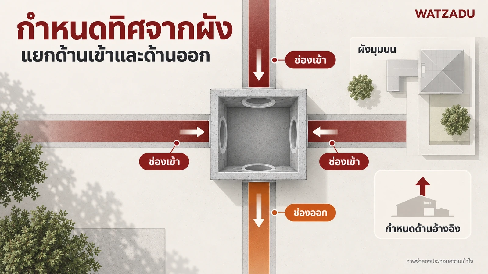กำหนดทิศจากผัง — แยกด้านเข้าและด้านออก