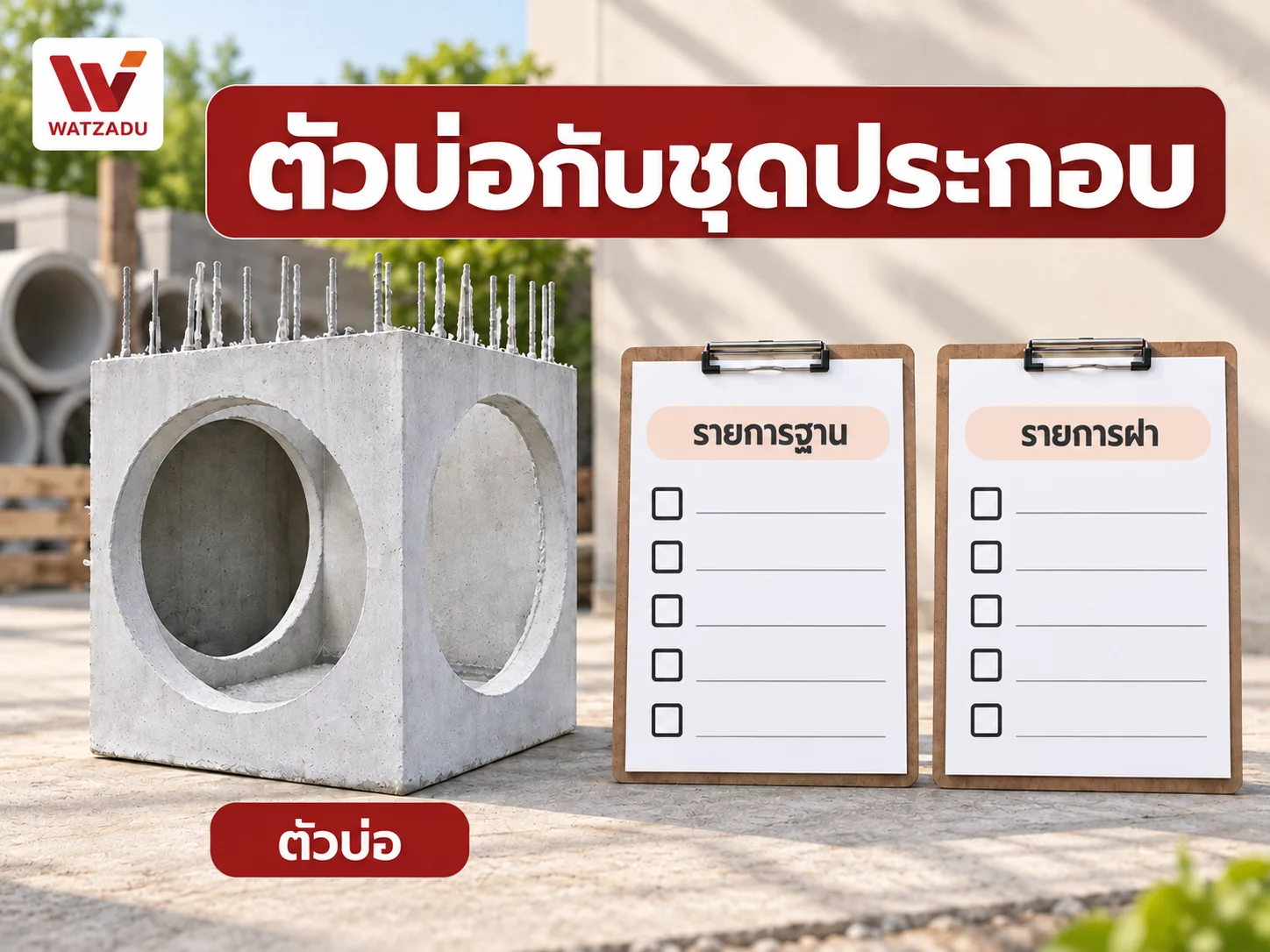 ตัวบ่อกับชุดประกอบ — ตัวบ่อ · รายการฐาน · รายการฝา