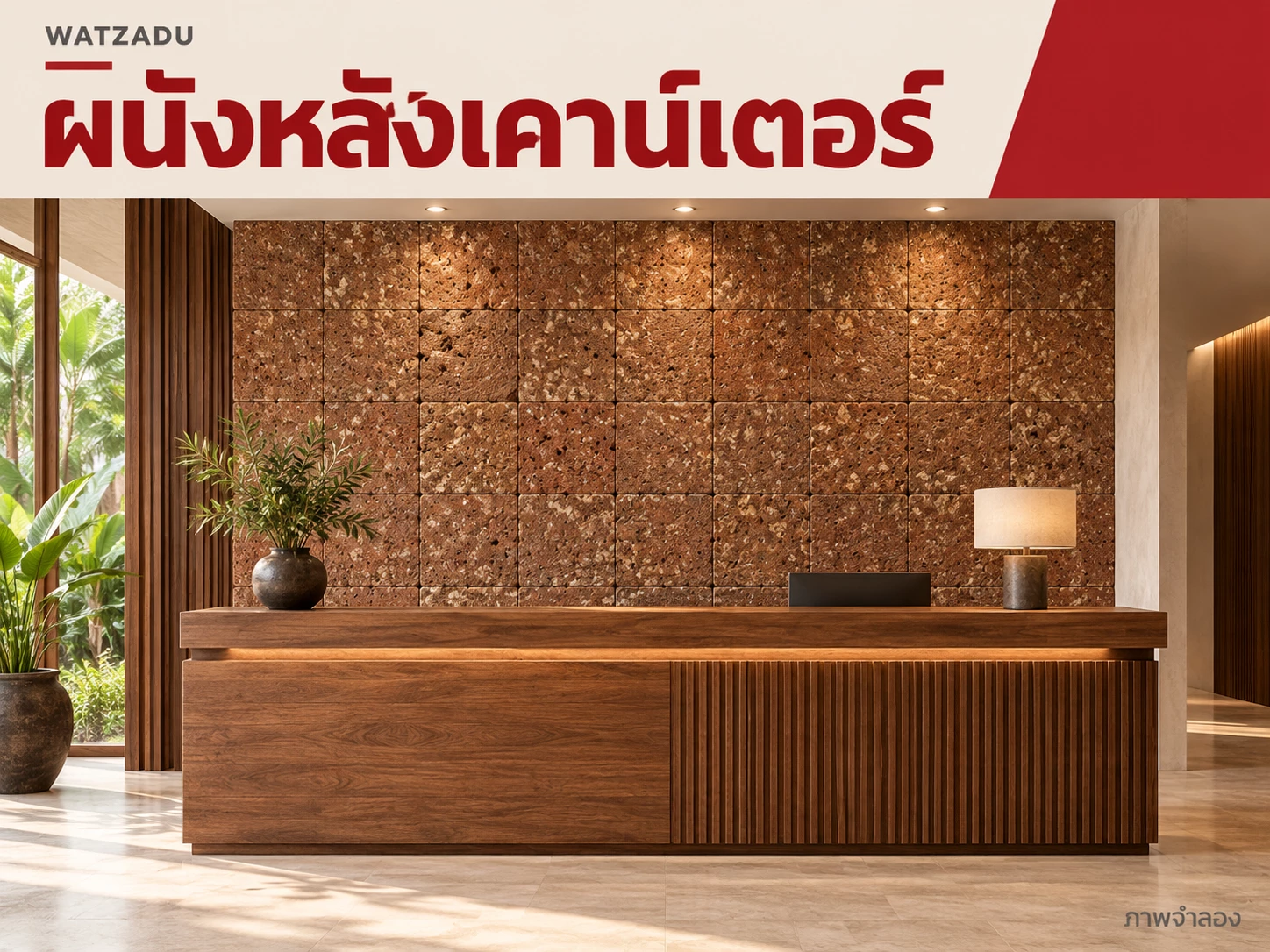 ผนังหลังเคาน์เตอร์ — ภาพจำลองศิลาแลง