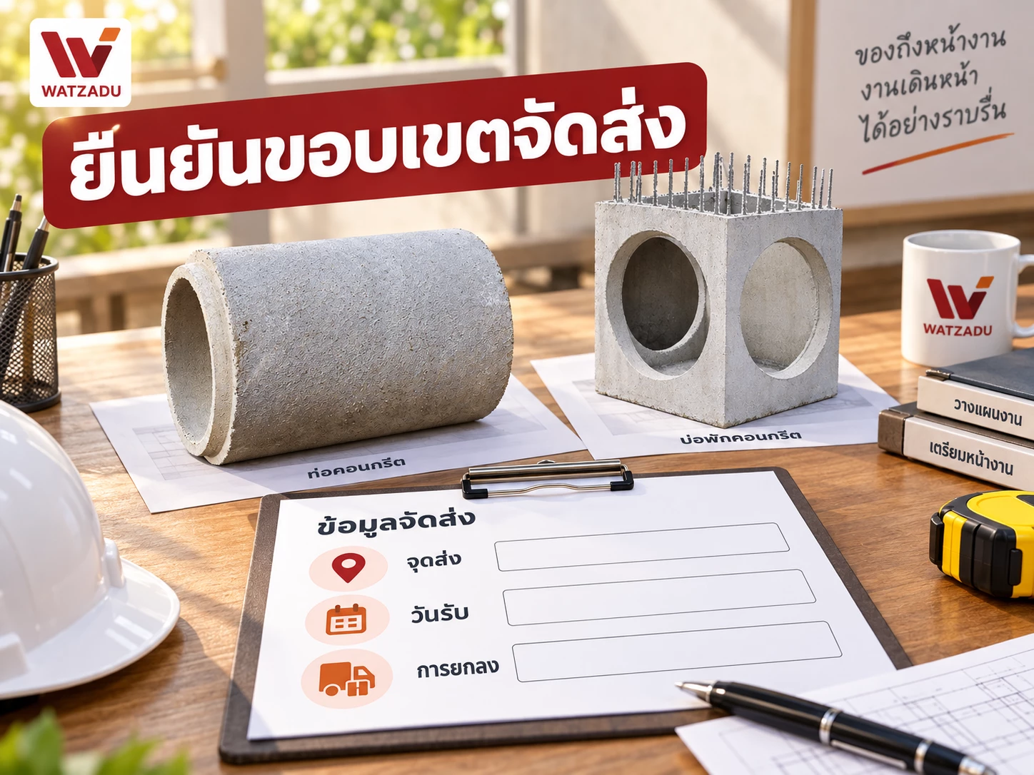 ยืนยันขอบเขตจัดส่ง — จุดส่ง · วันรับ · การยกลง