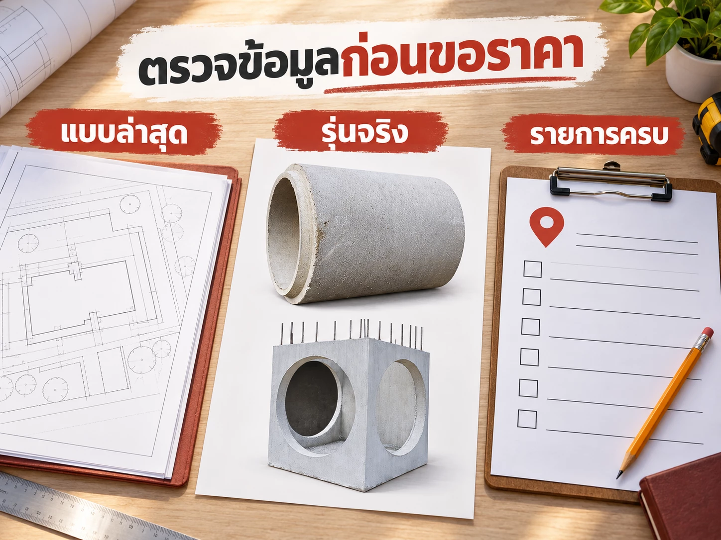 ตรวจข้อมูลก่อนขอราคา โดยเทียบแบบล่าสุด รูปสินค้ารุ่นจริง และรายการชิ้นส่วนกับจุดส่ง
