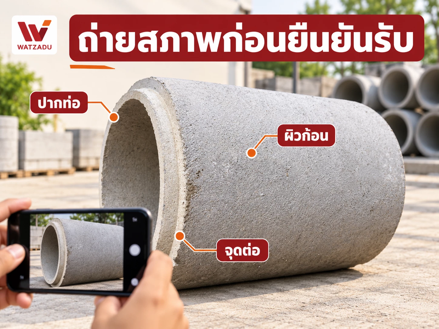 ถ่ายสภาพก่อนยืนยันรับ — ปากท่อ · ผิวก้อน · จุดต่อ