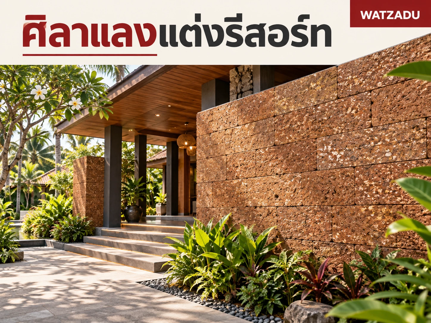 ไอเดียศิลาแลงแต่งรีสอร์ทและโรงแรม: ทางเข้า ผนัง และพื้นที่สวน