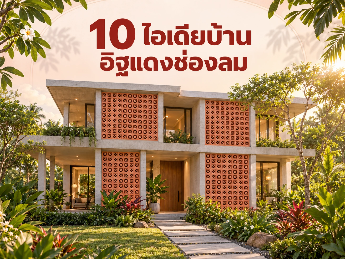 10 ไอเดียออกแบบบ้านทั้งหลังด้วยอิฐแดงช่องลม เล่นฟาซาด แสง และสวน